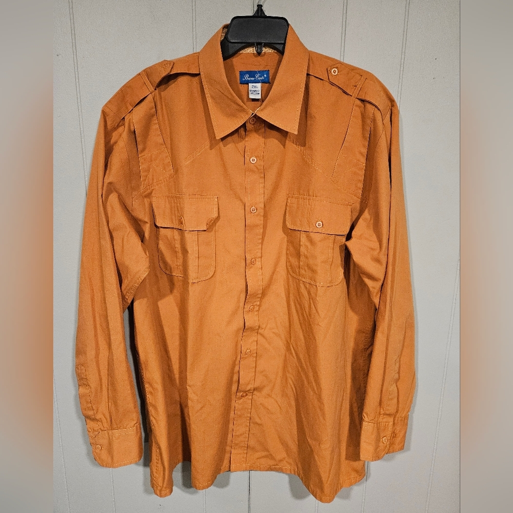 Bruno Conte XXL Orange Long Sleeve Button Down Flap Pockets Shirt  Epaulettes